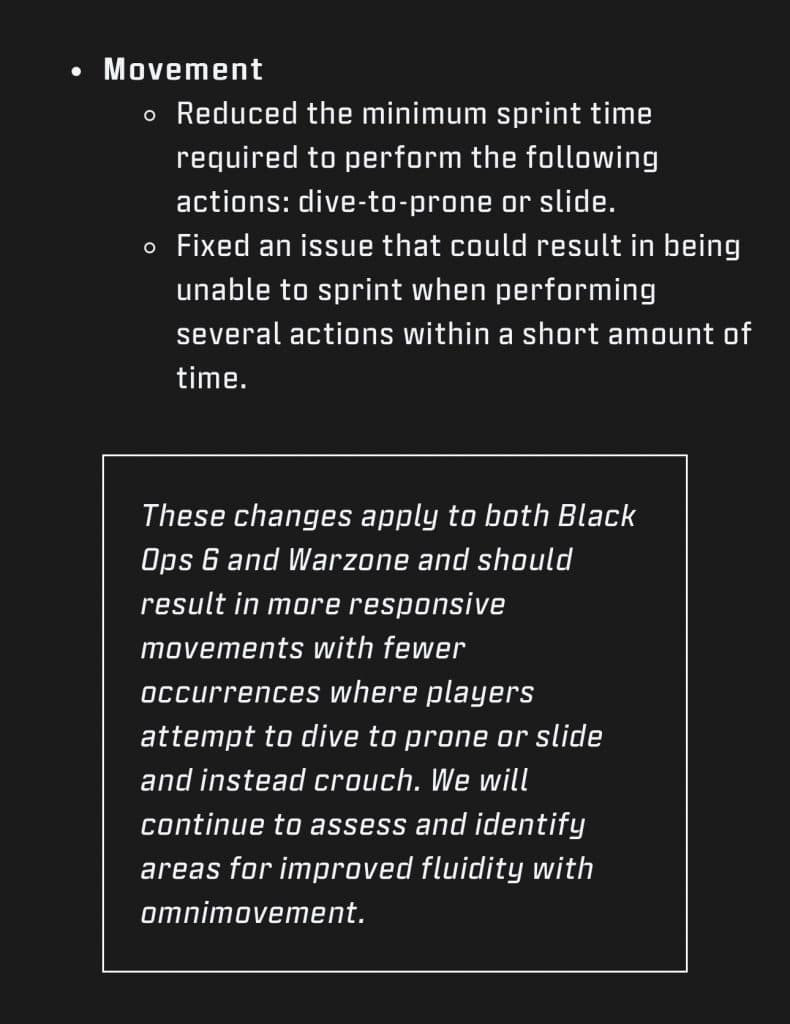 Black Ops 6 and Warzone movement updates November 20 2024