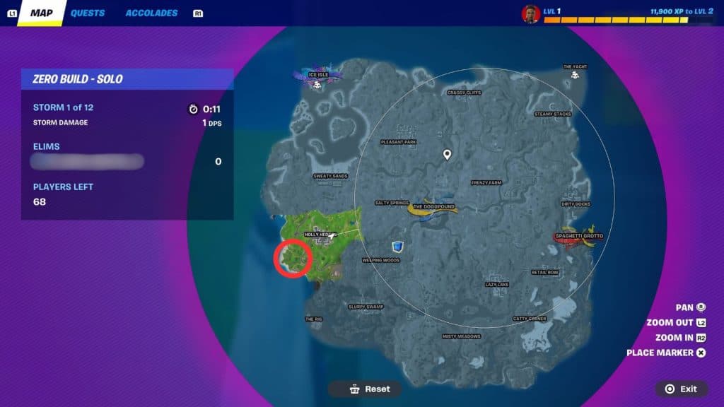 Location of Juice WRLD POI marked on Fortnite map