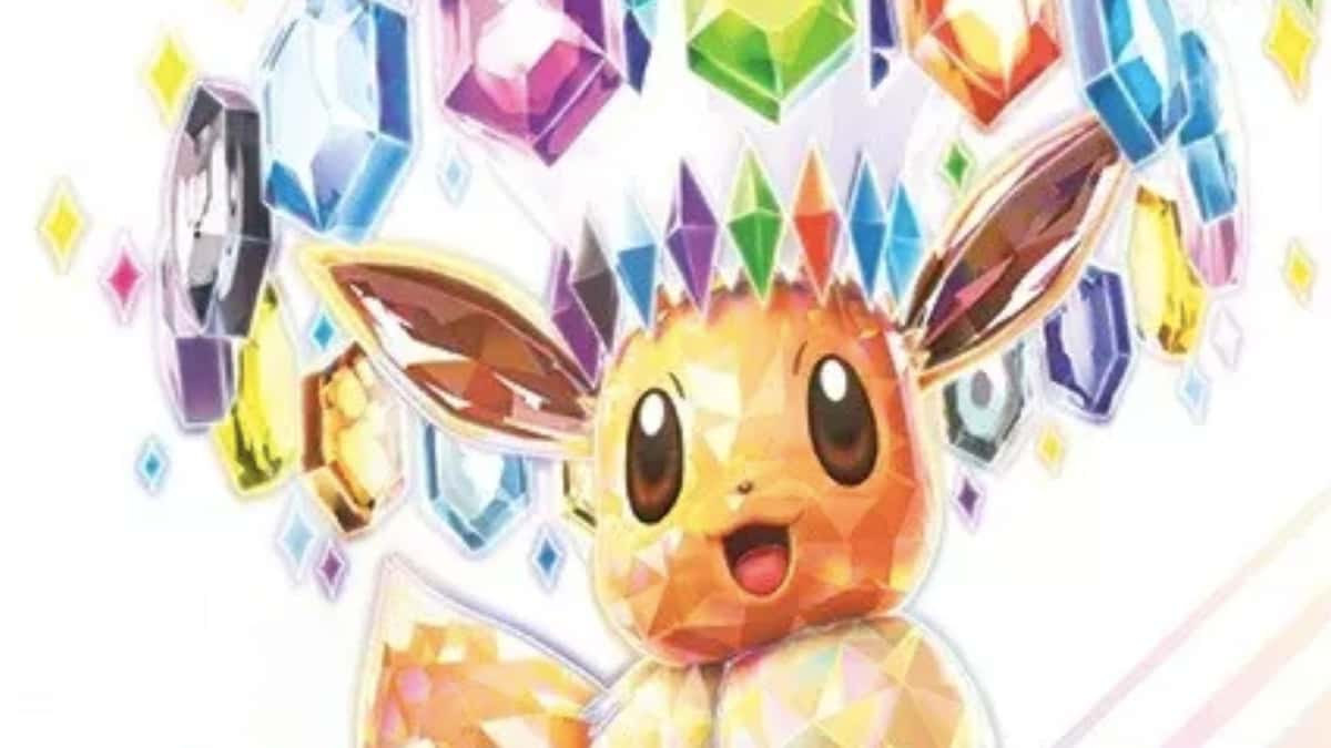 An image of Eevee from the Pokemon TCG Prismatic Evolutions boxart.