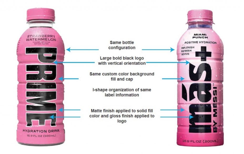 A photo of Prime Hydration and Mas+ by Messi with similarities listed