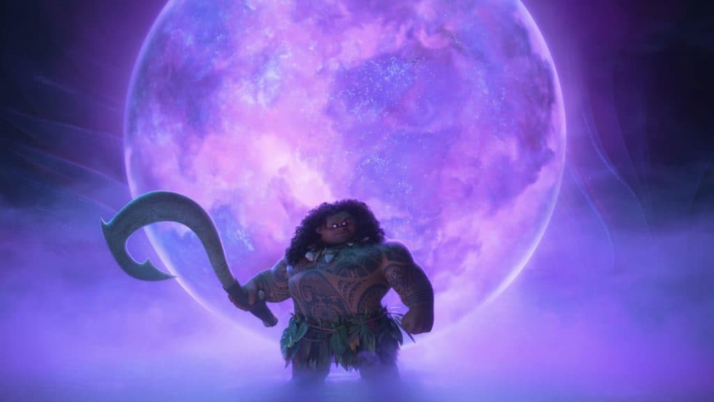 Maui looking up at the sky in Moana 2