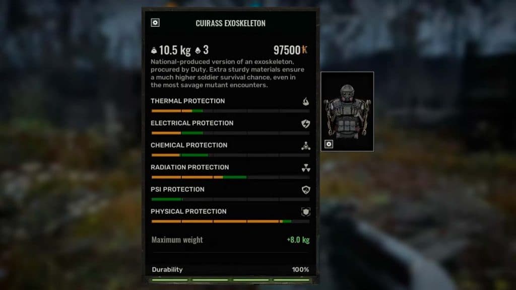 Cuirass Exoskeleton stats