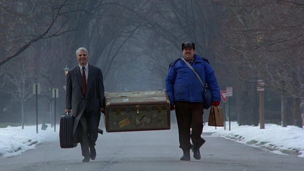 Steve Martin and John Candy at the end of Planes, Trains & Automobiles