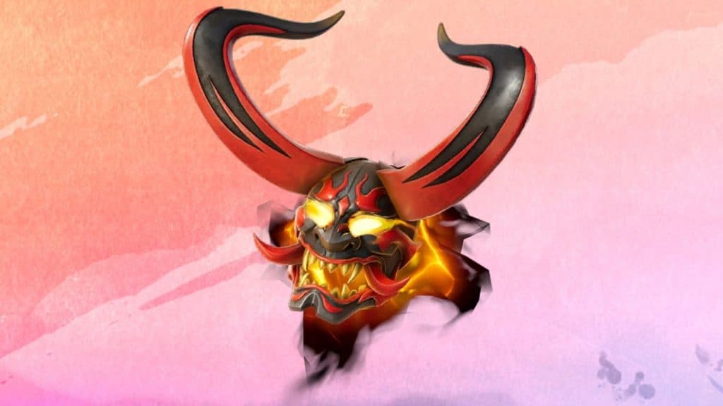 Fire Oni Mask on a pink background