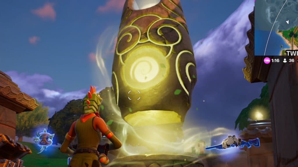 A screenshot featuring the Sprite Shrine loot in Fortnite.