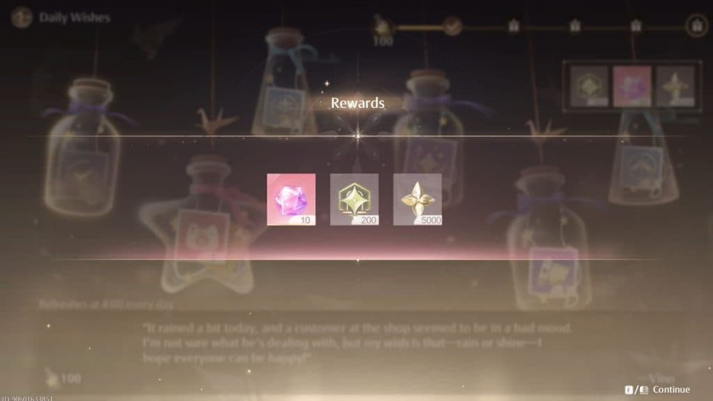 Infinity Nikki Daily Wishes rewards