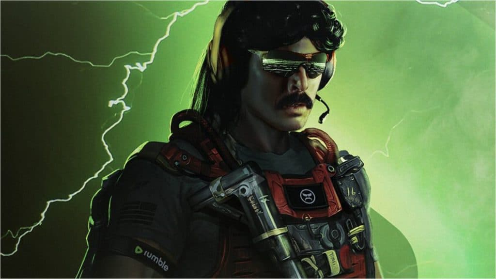 dr disrespect streaming on rumble holding a gun