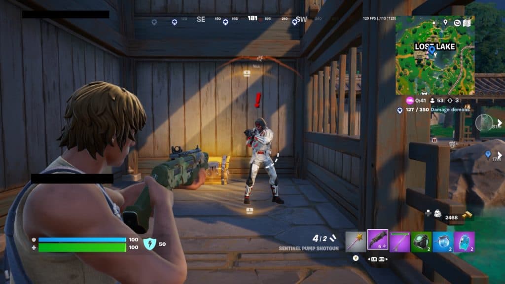 A screenshot featuring a Demon in Loot Lake in Fortnite.