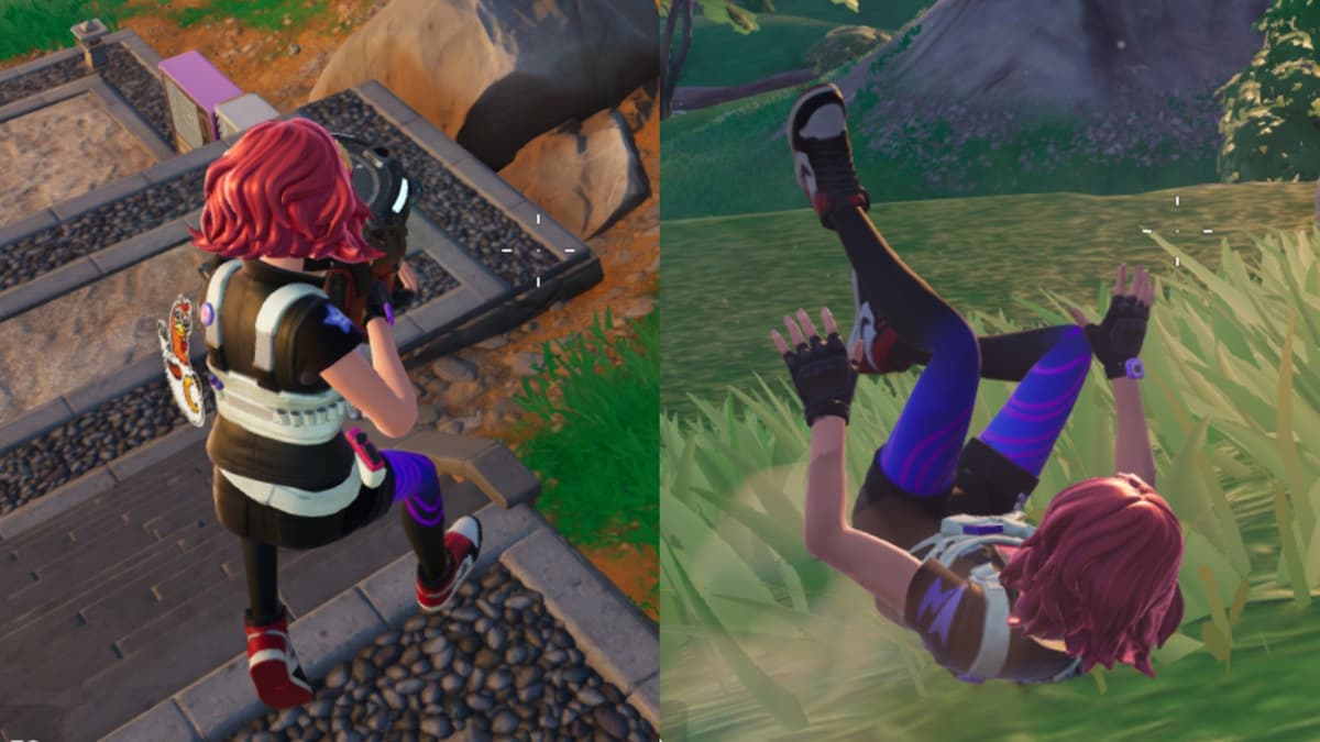 A screenshot featuring Ledge Jump and Roll Land in Fortnite.