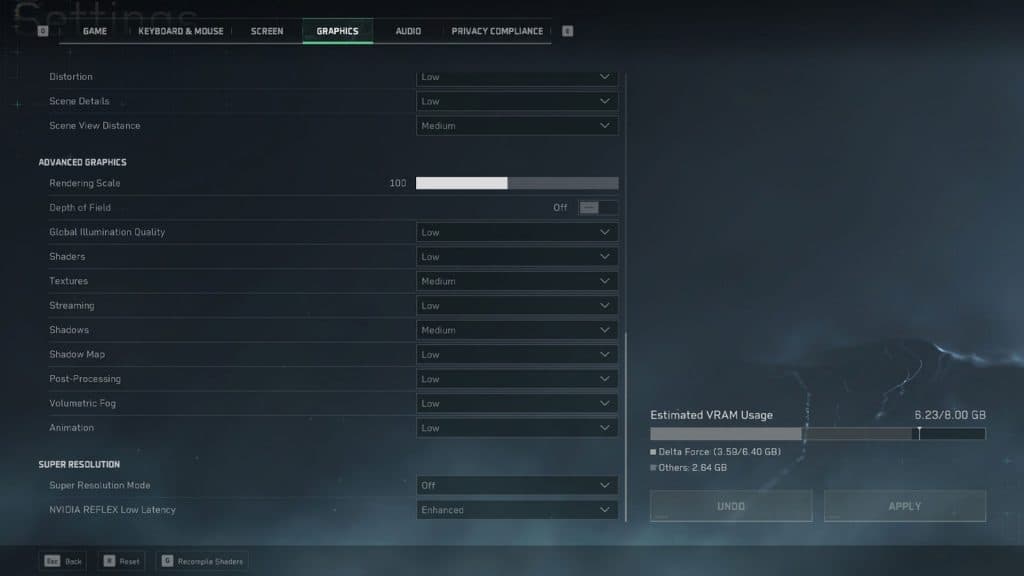 advanced graphics settings in delta force