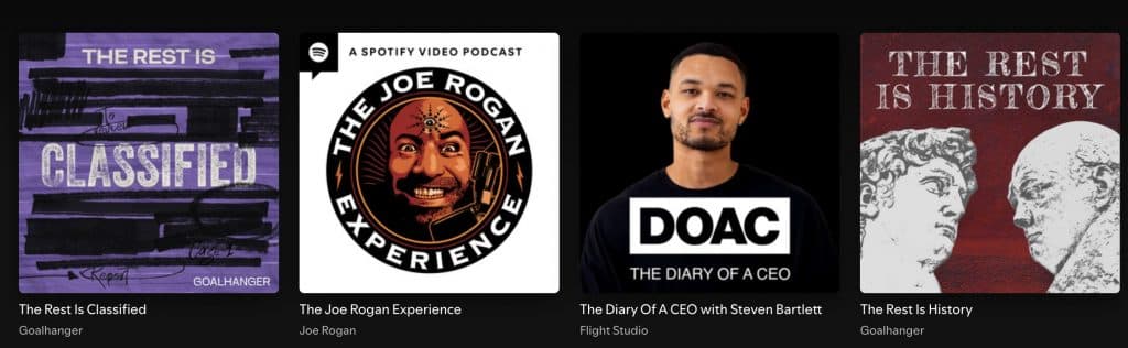 Screenshot of Spotify charts with Joe Rogan in second place