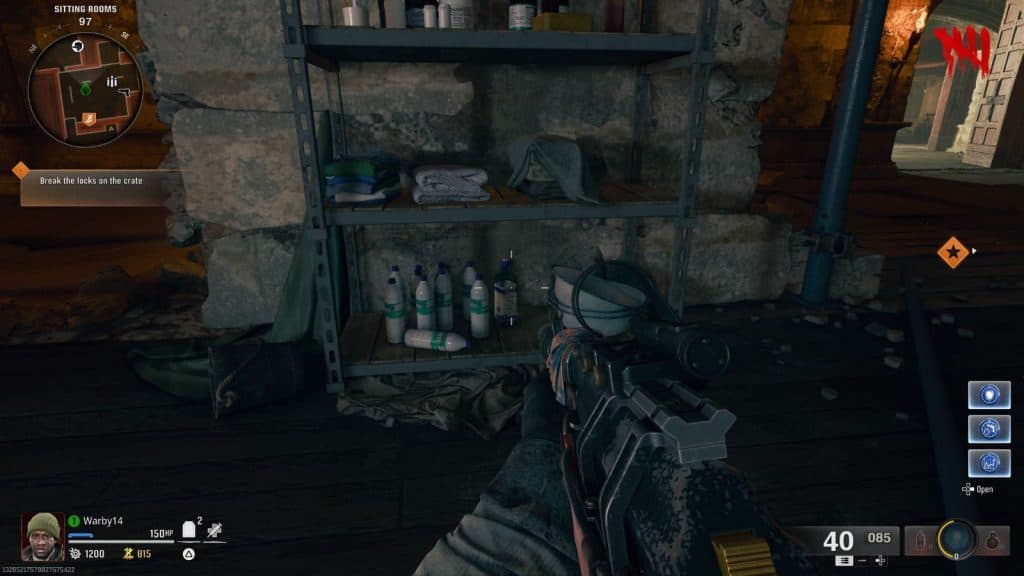 Screenshot of alcohol bottle 1 location on Black Ops 6 Zombies Citadelle des Morts