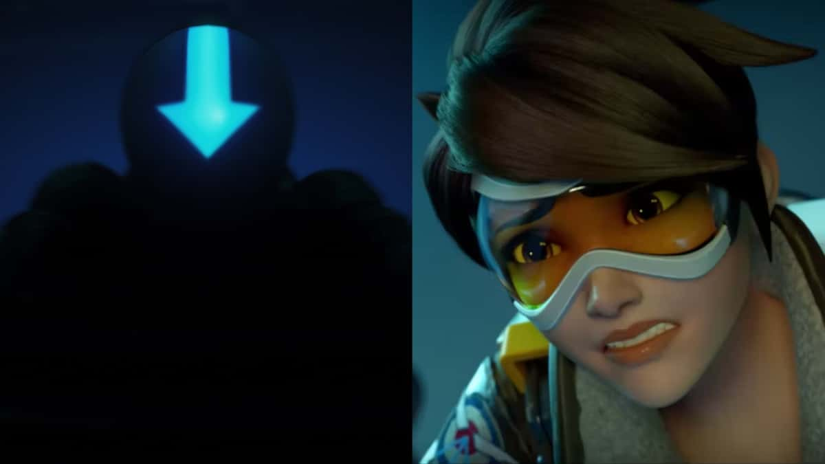 A screenshot featuring the Avatar collab and Tracer in Overwatch 2.