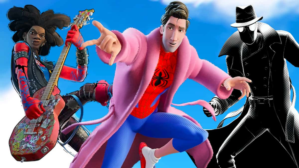 Fortnite Spider-Verse skins: Spider-Punk, Peter B. Parker, Spider-Man Noir.