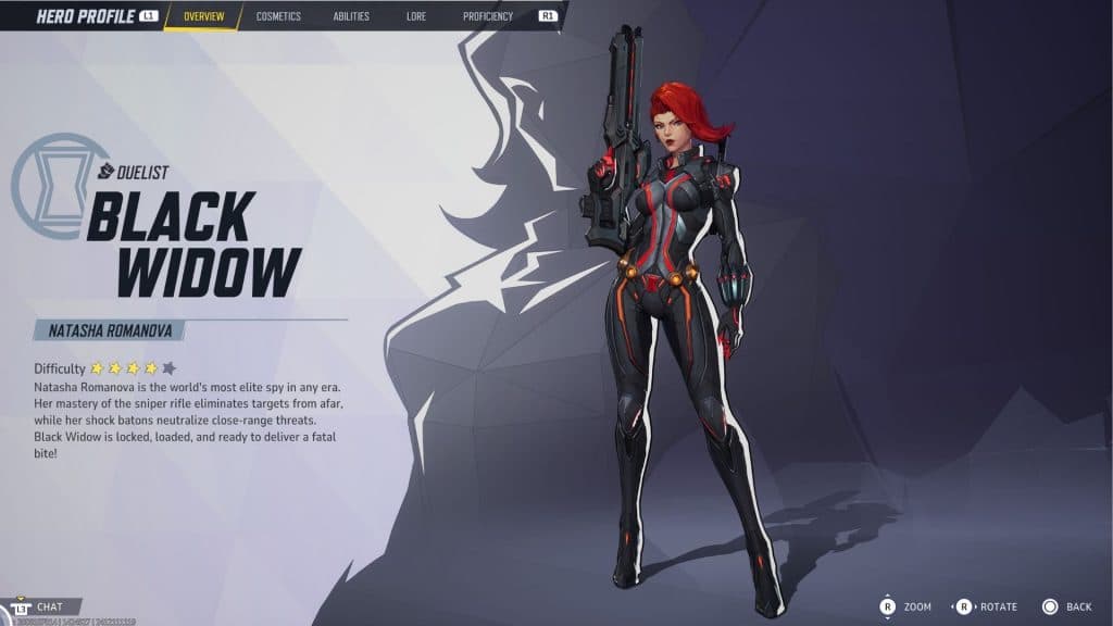 An image of Black Widow's hero screen in Marvel Rivals.