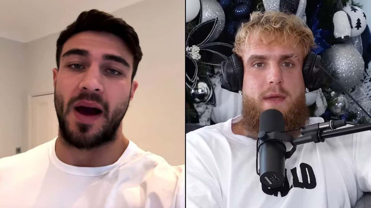 Jake Paul and Tommy Fury side by side talking into camera