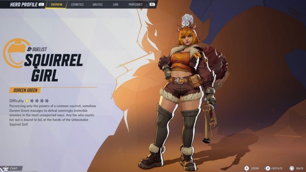 An image of Squirrel Girl's hero screen in Marvel Rivals.