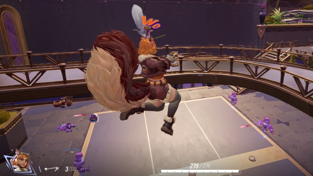 A screenshot featuring Squirrel Girl using Tail Bounce in Marvel Rivals.