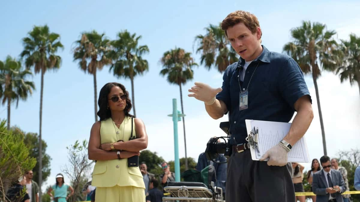 When is Dexter Original Sin out? Patrick Gibson as Dexter looking at a body