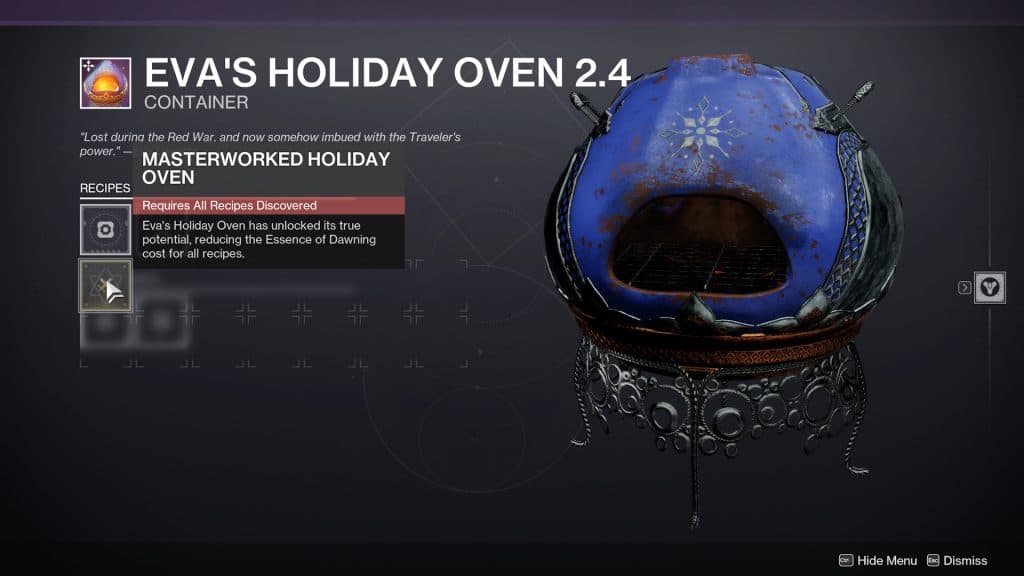 Eva's Holiday Oven in Destiny 2, which is used to make cookies.