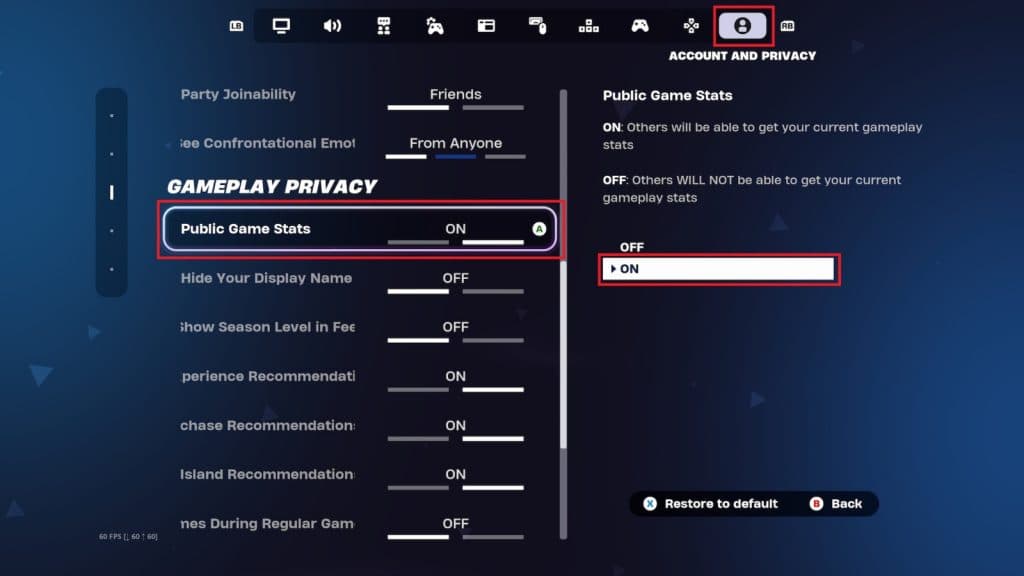 A screenshot featuring Fortnite settings.