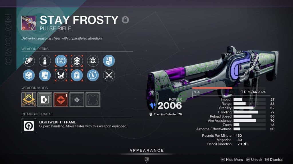 The Stay Frosty god roll in Destiny 2.