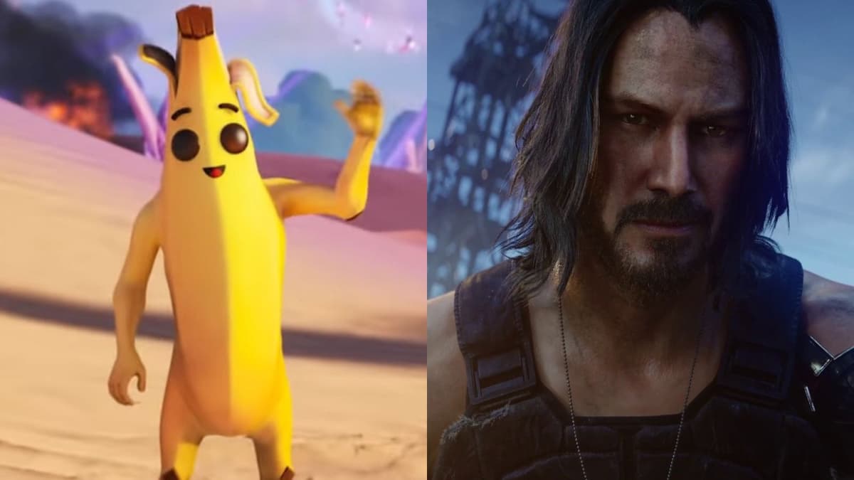 Peely from Fortnite and Johnny Silverhand from Cyberpunk 2077