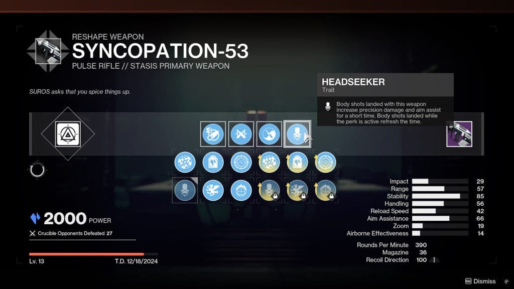 Crafting a Syncopation-53 god roll in Destiny 2.