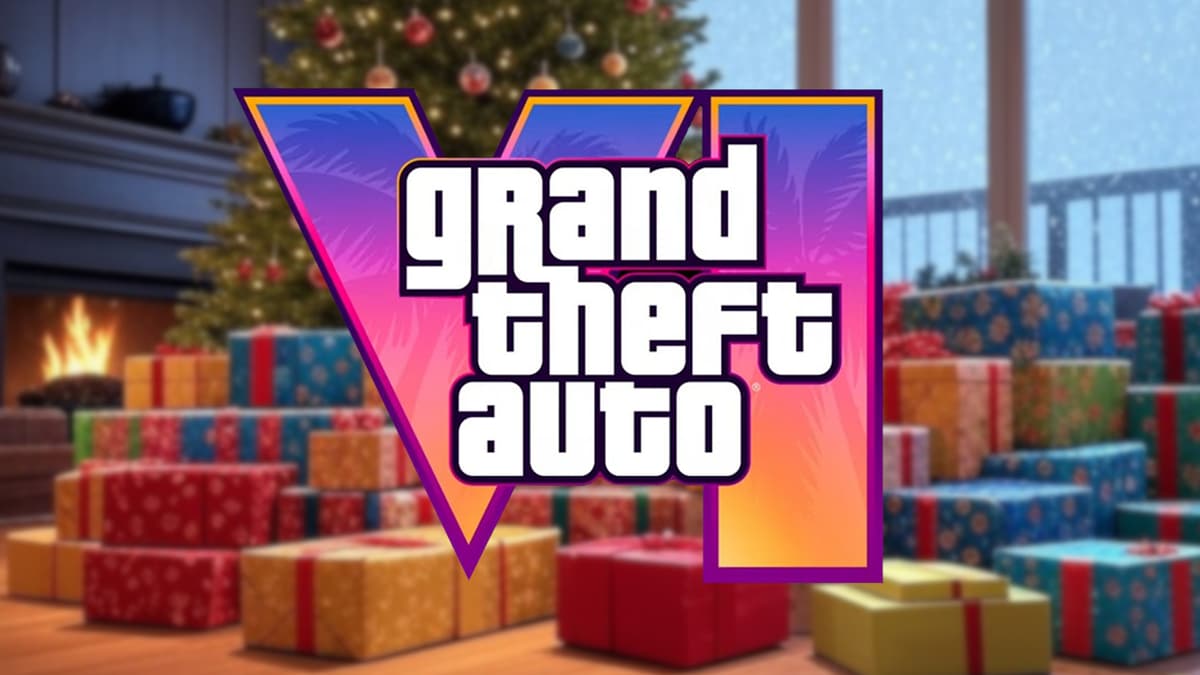 bunch of christmas presents under a tree with the gta 6 logo