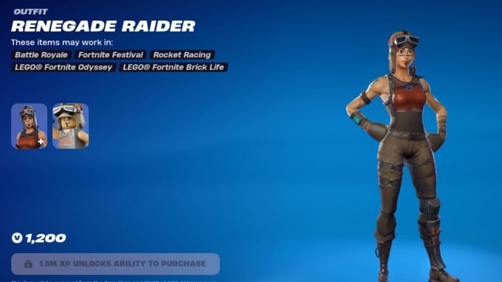 A screenshot featuring the Renegade Raider skin in Fortnite.