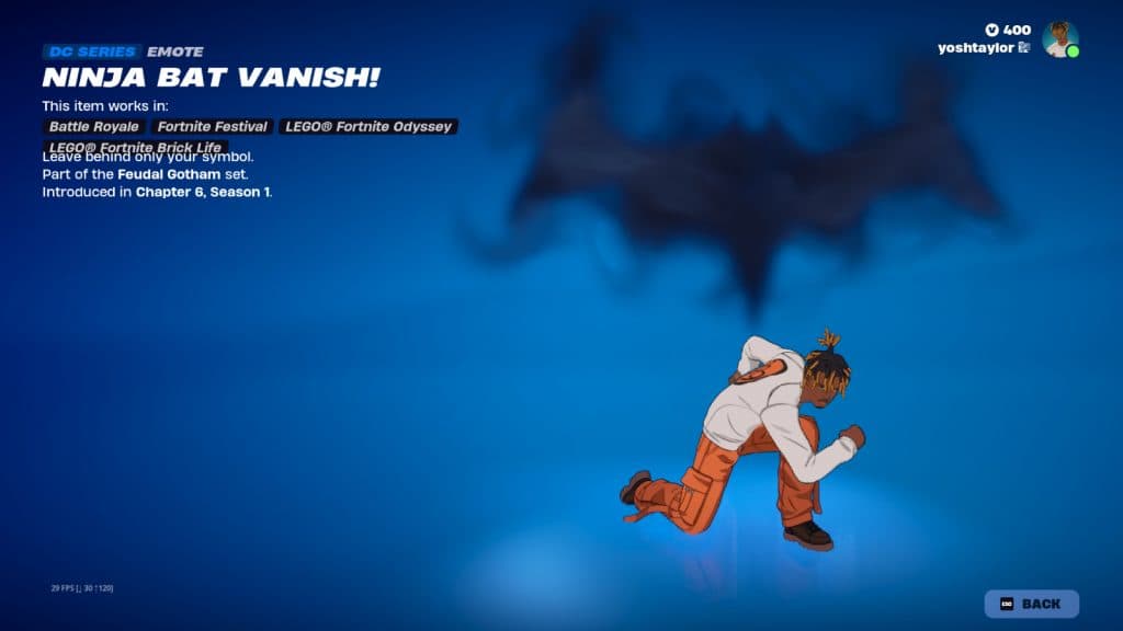 Ninja Bat Vanish Emote in Fortnite.