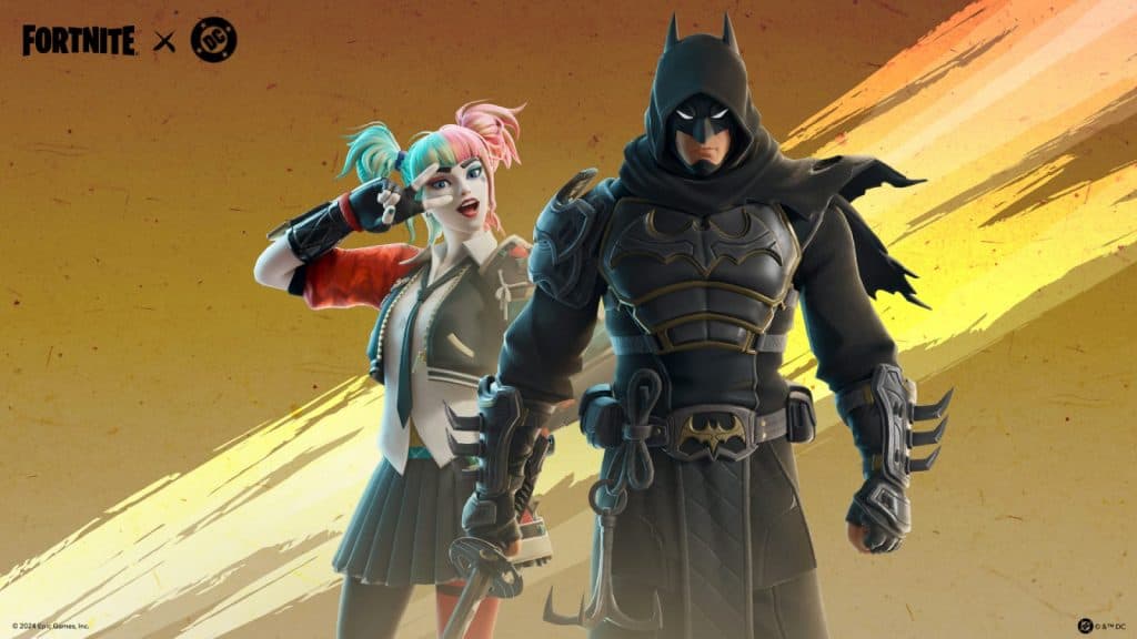 Ninja Knight Batman and Karuta Harley Quinn skins in Fortnite.