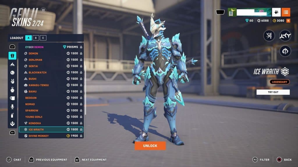 Ice Wraith Genji skin in Overwatch 2