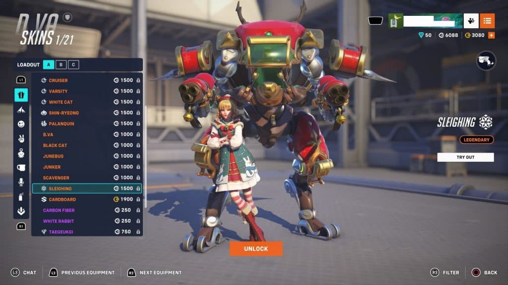 Sleighing D.Va skin in Overwatch 2