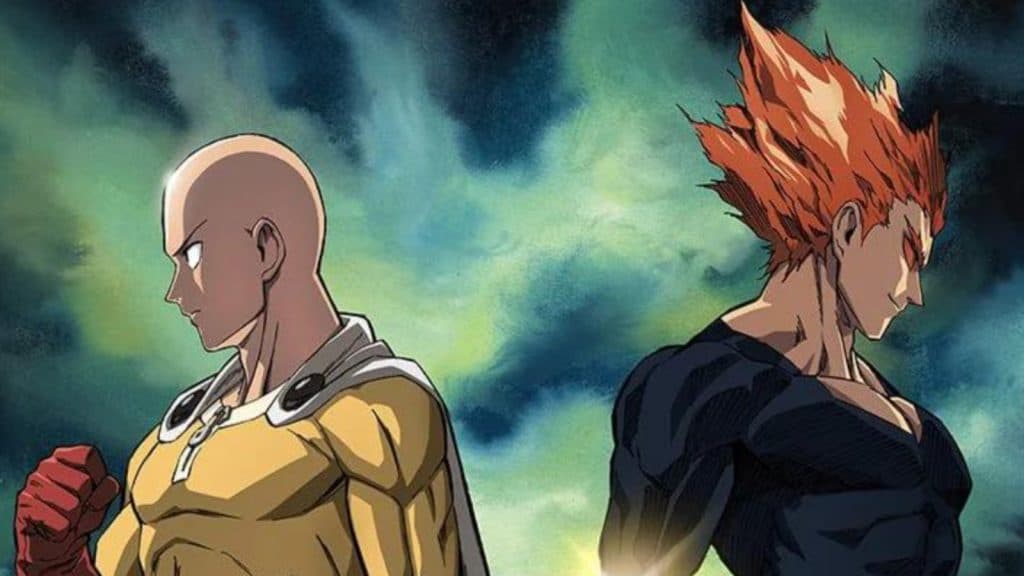 Saitama and Garou stand back to back in One-Punch Man