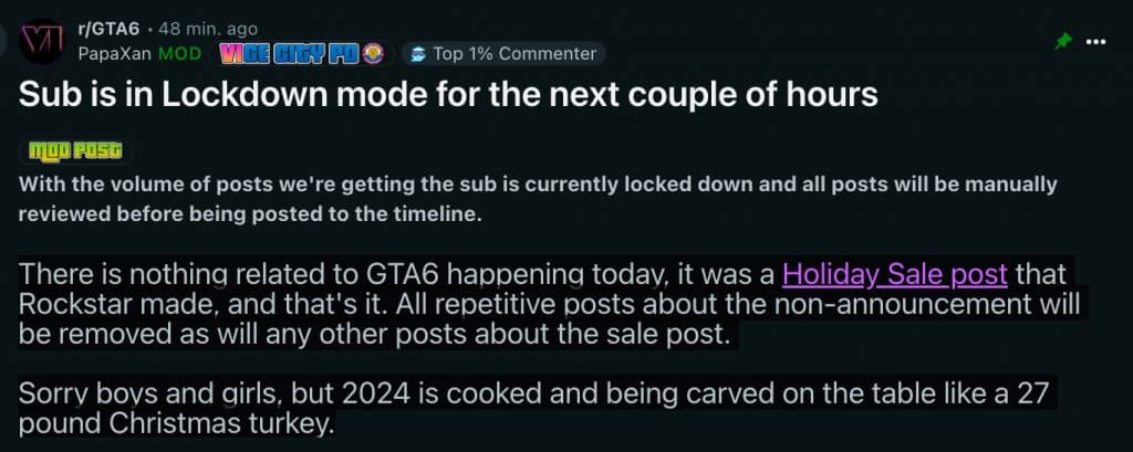 gta 6 subreddit has been locked down