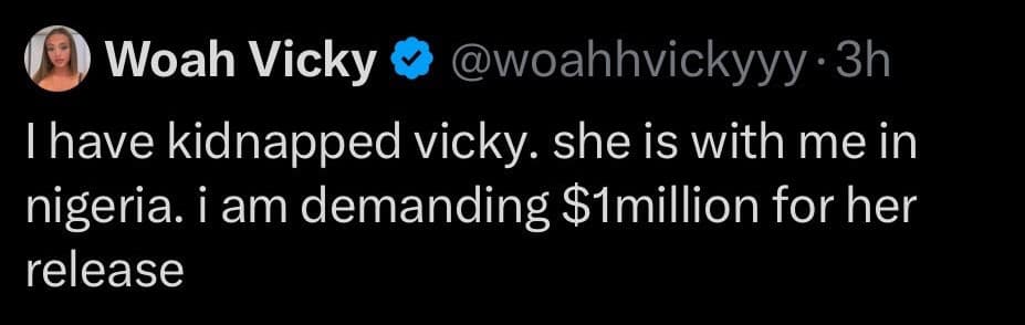 woah vicky kidnapped tweet