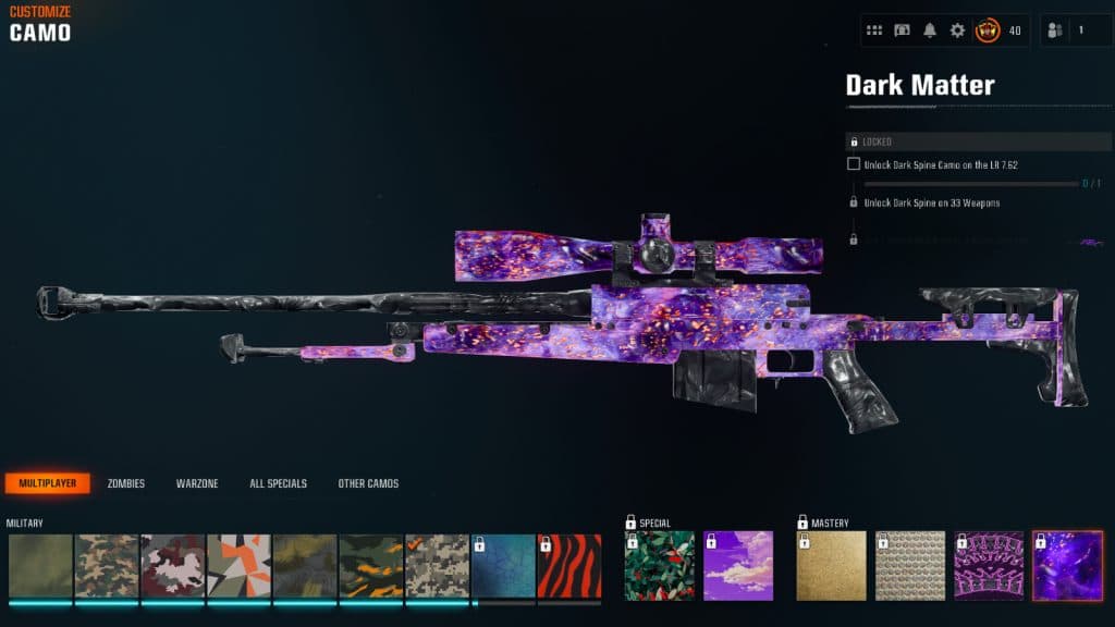 The LR 7.62 with Dark Matter Camo in Black Ops 6