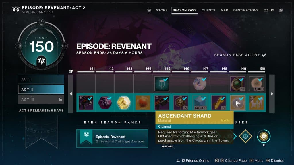 Destiny 2 season pass rewards in Episode Revenant.