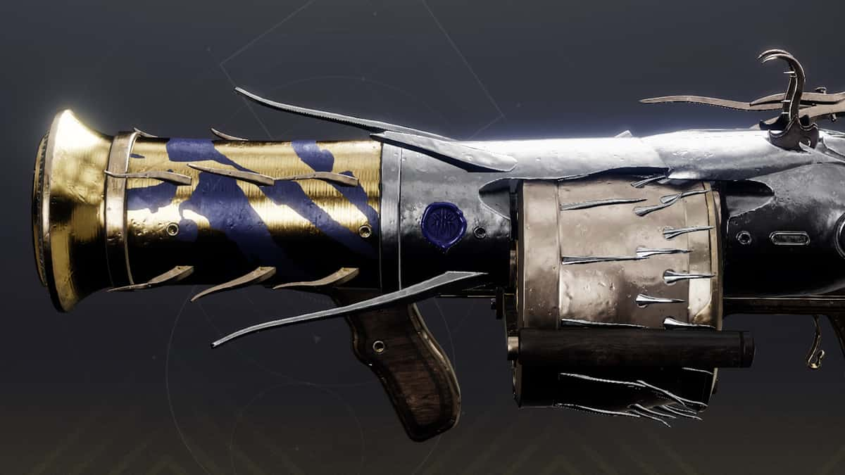 A side profile of the Cry Mutiny grenade launcher in Destiny 2.