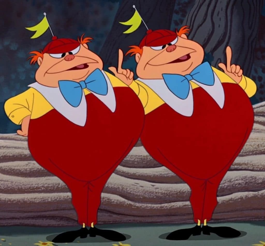 Tweedledum and Tweedledee in Alice in Wonderland