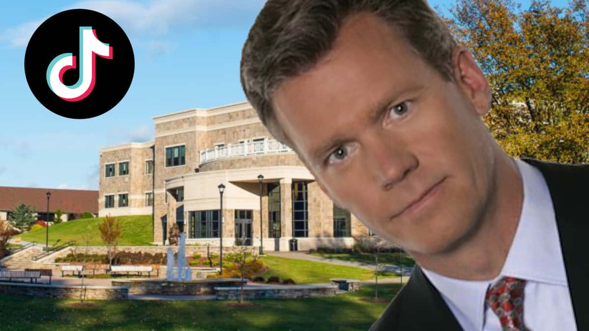 assumption university with tiktok logo and chris hansen