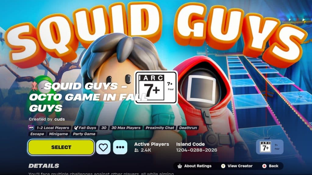 A screenshot featuring Squid Guys in Fortnite.