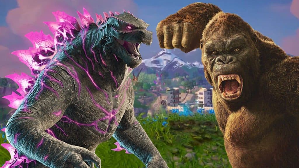 Fortnite Godzilla and King Kong on the Chapter 6 Season 1 map.