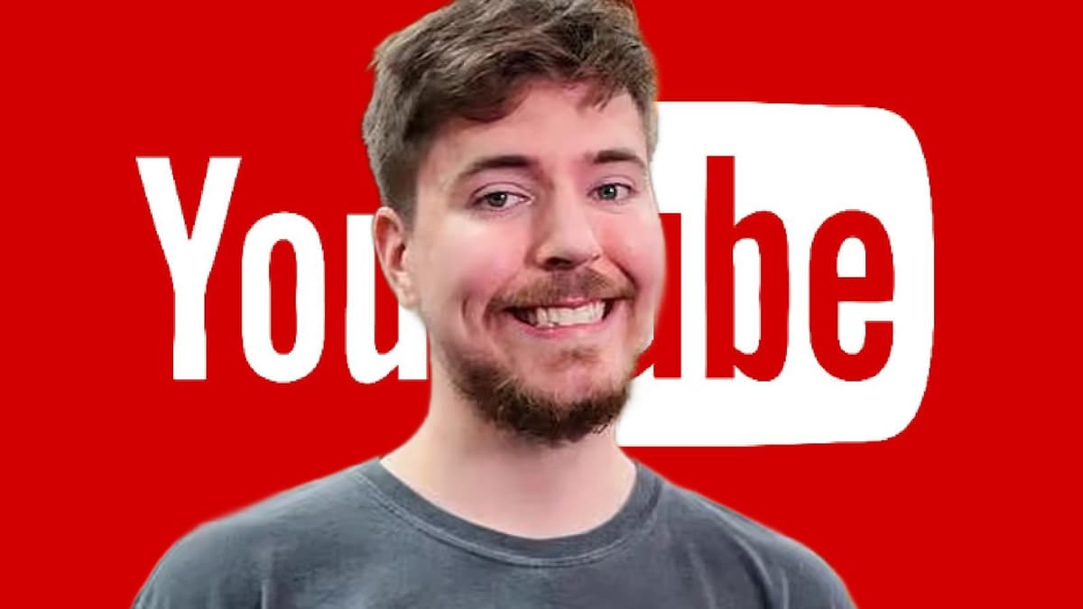 YouTube star MrBeast in front of the YouTube logo.