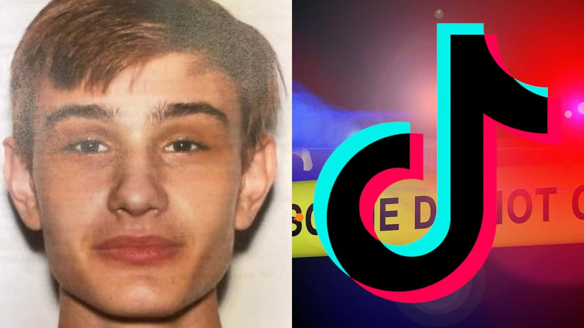 noah galle mugshot next to tiktok logo