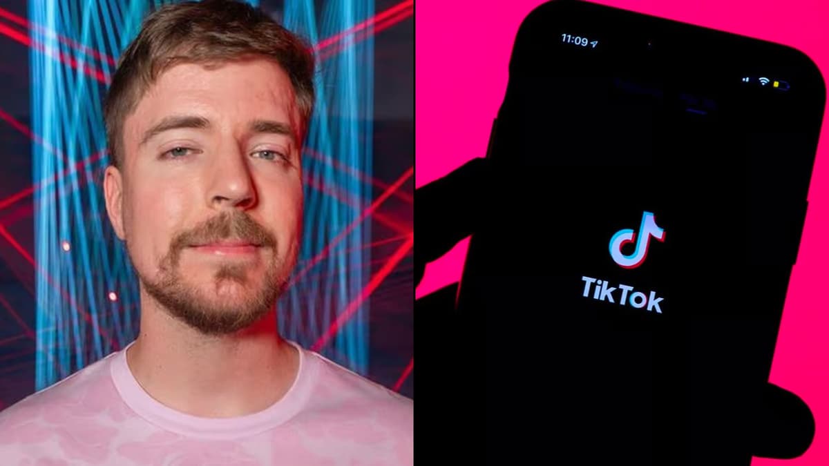 MrBeast side-by-side with TikTok logo on phone