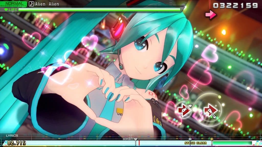 A screenshot featuring Hatsune Miku in the Project DIVA game.