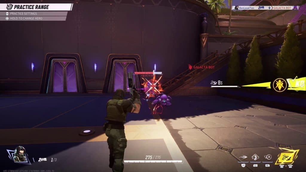 Gameplay of Marvel Rivals on the practice range as the Winter Soldier in Season 1