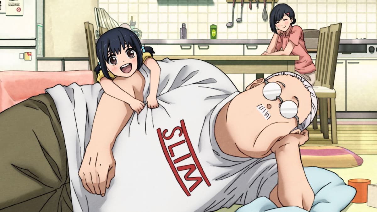 image: sakamoto days laying down at home with his family.